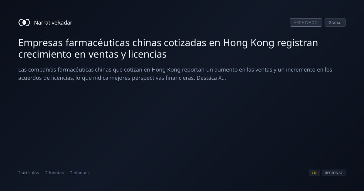 Empresas farmacéuticas chinas cotizadas en Hong Kong registran crecimiento en ventas y licencias